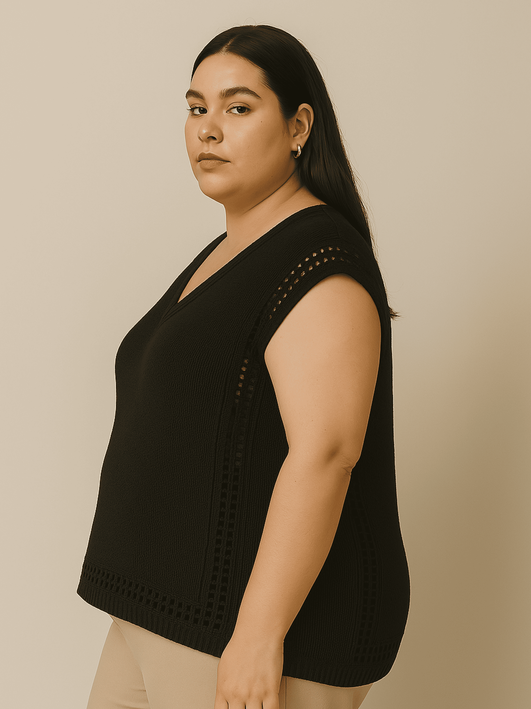Plus Size - Saída de Praia Plus Size de Tricô Carla - Blusa/Regata