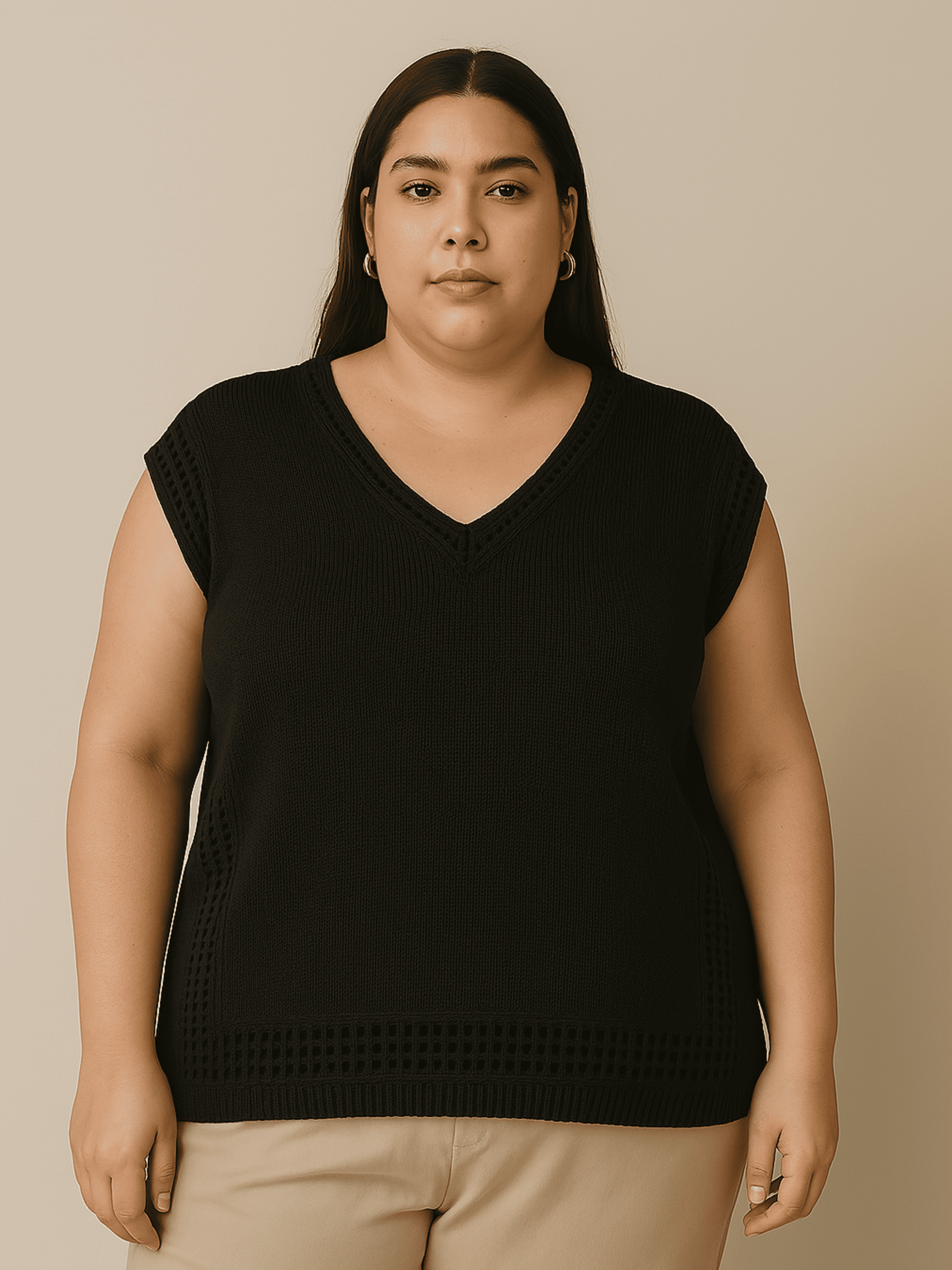 Plus Size - Saída de Praia Plus Size de Tricô Carla - Blusa/Regata