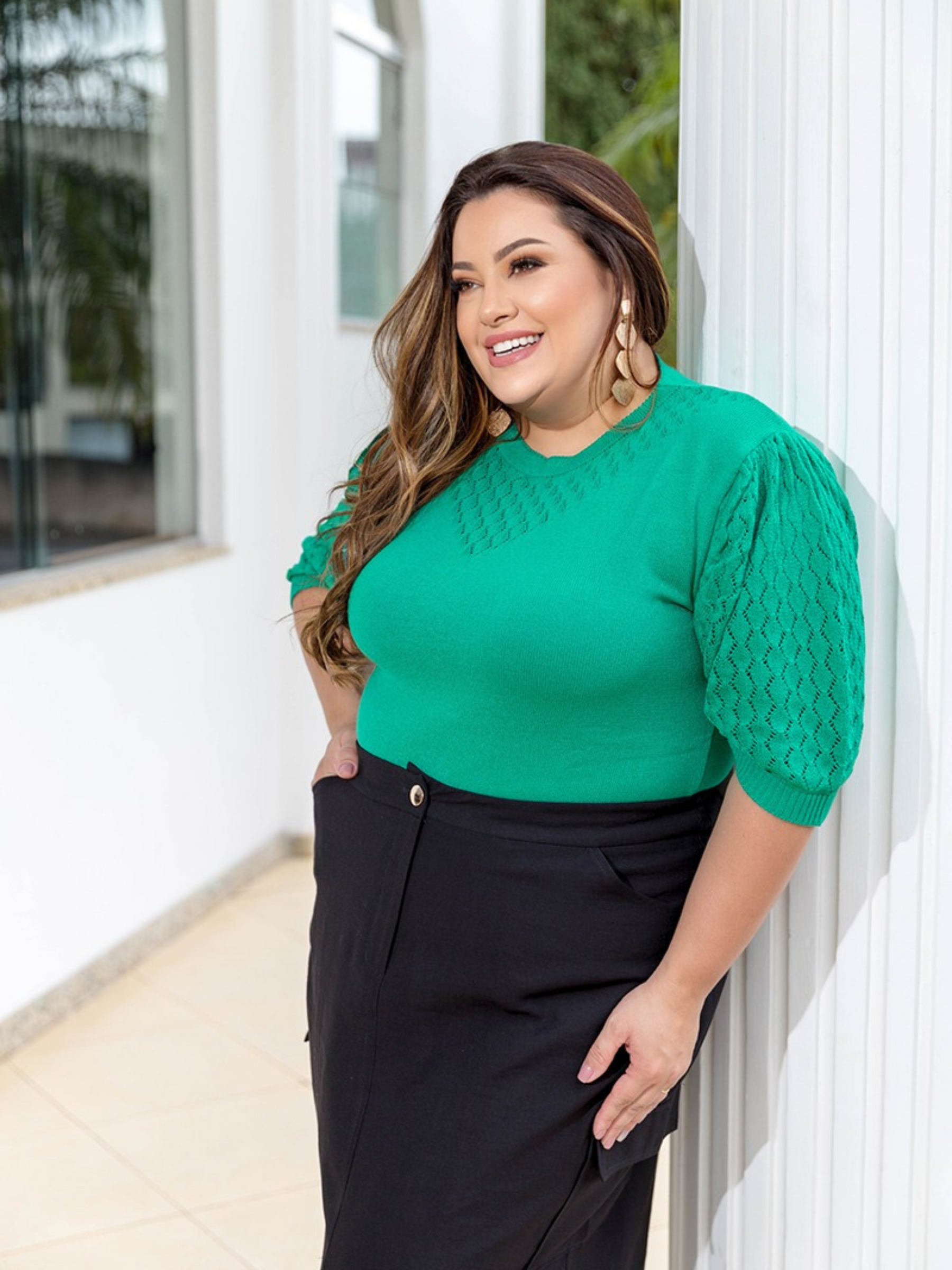Plus Size - Blusa Plus Size de Tricô Raquel - Manga 3/4