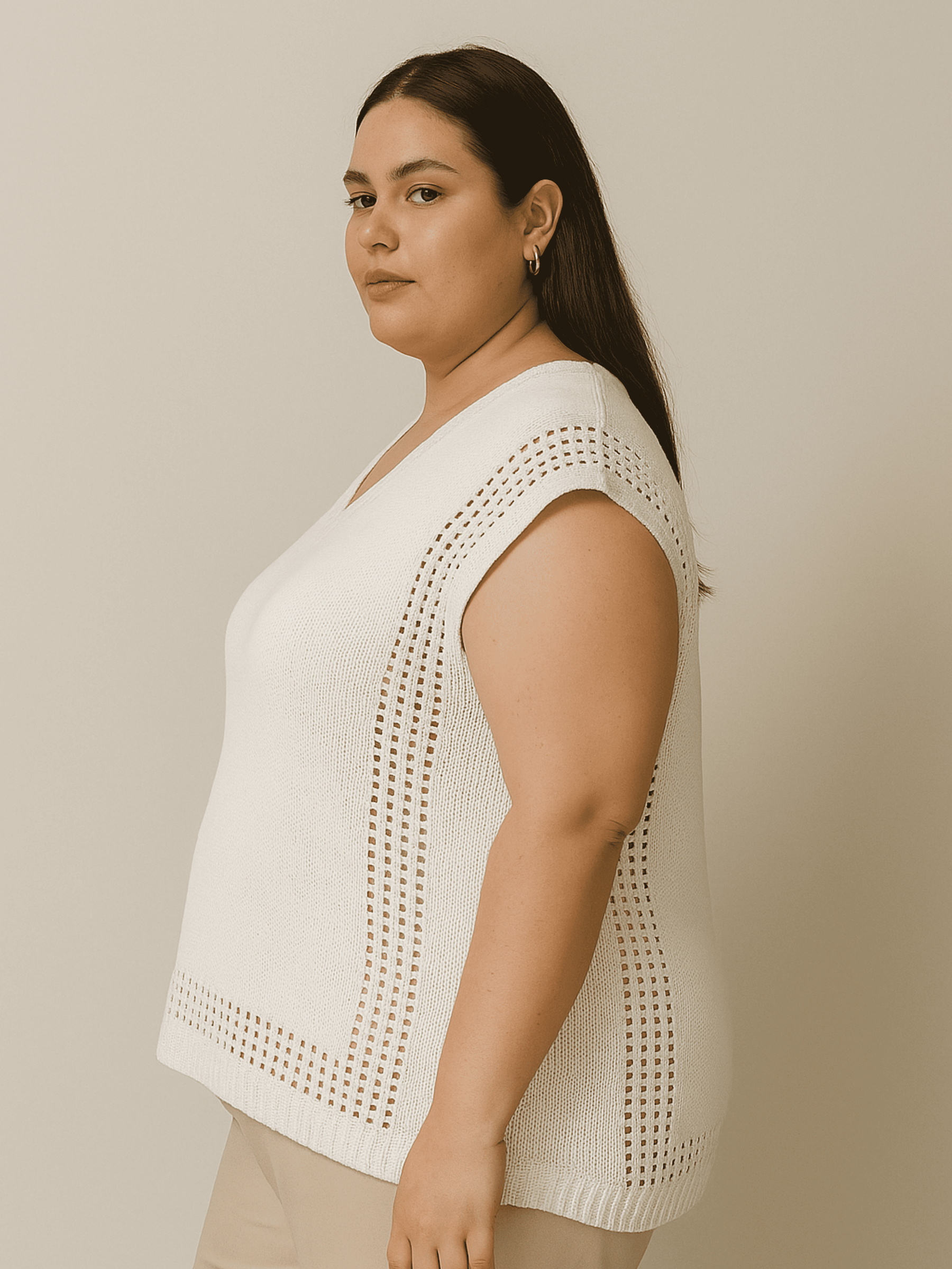 Plus Size - Saída de Praia Plus Size de Tricô Carla - Blusa/Regata
