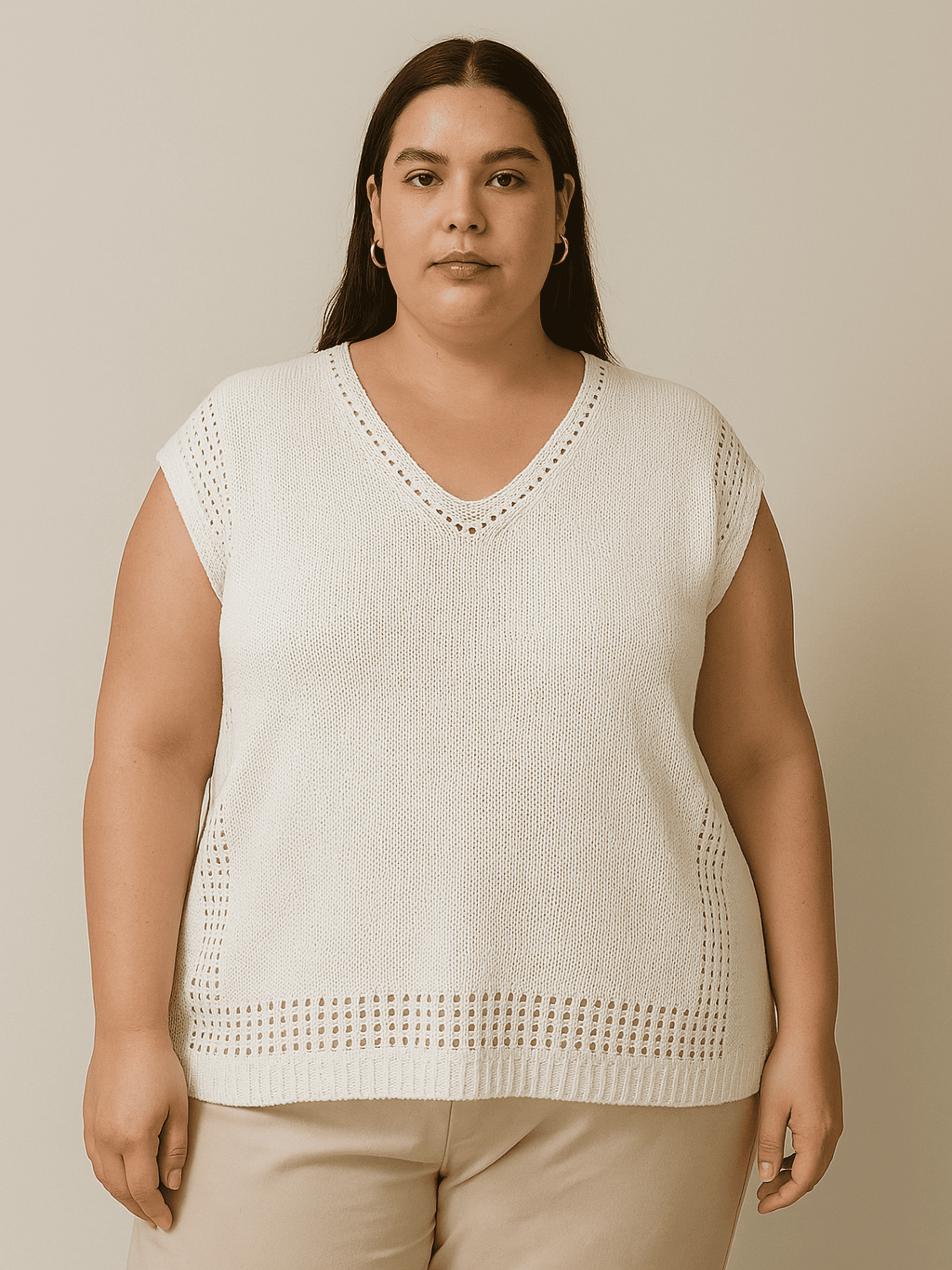Plus Size - Saída de Praia Plus Size de Tricô Carla - Blusa/Regata