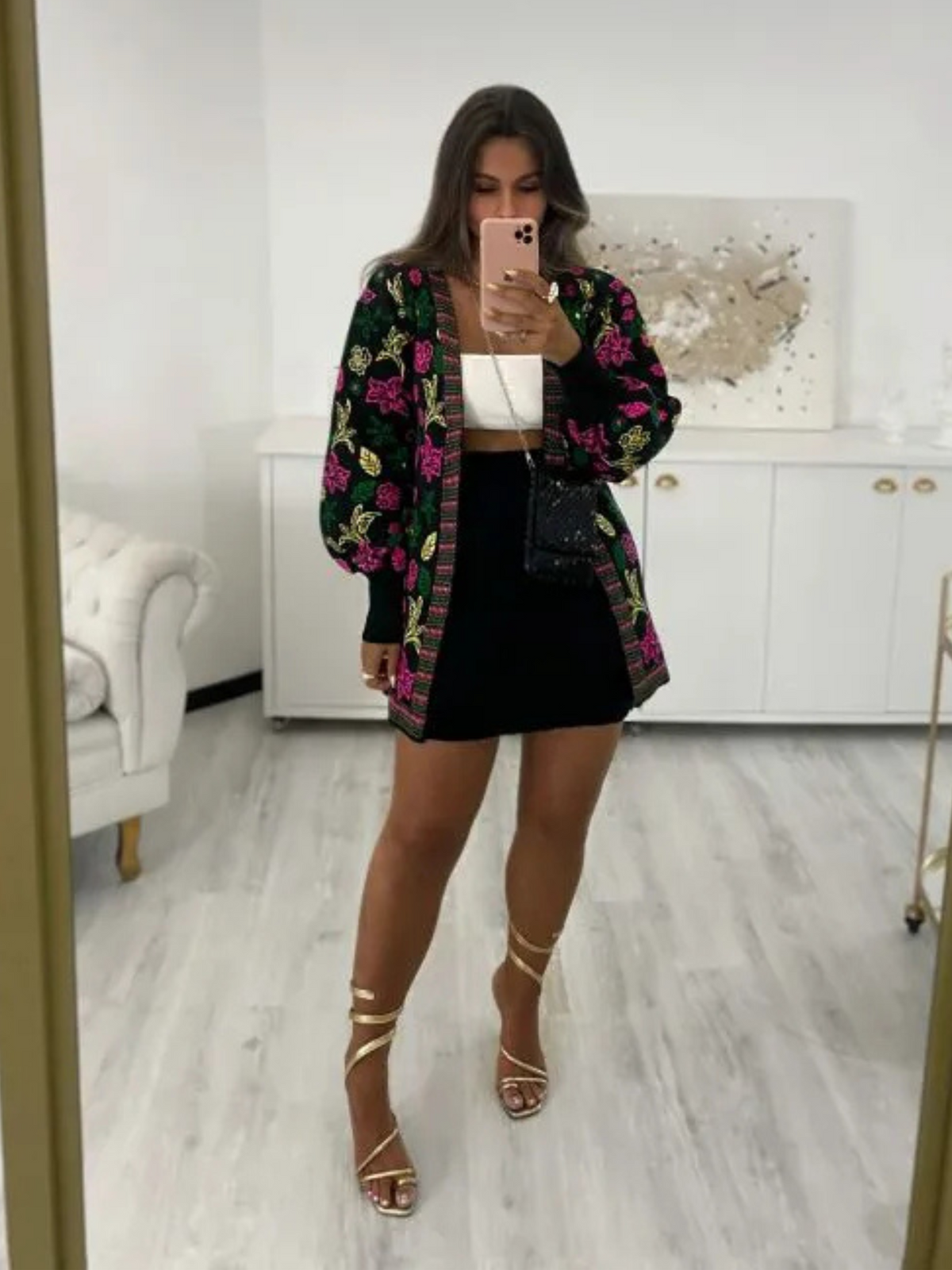 Casaco Feminino de Tricô Flores