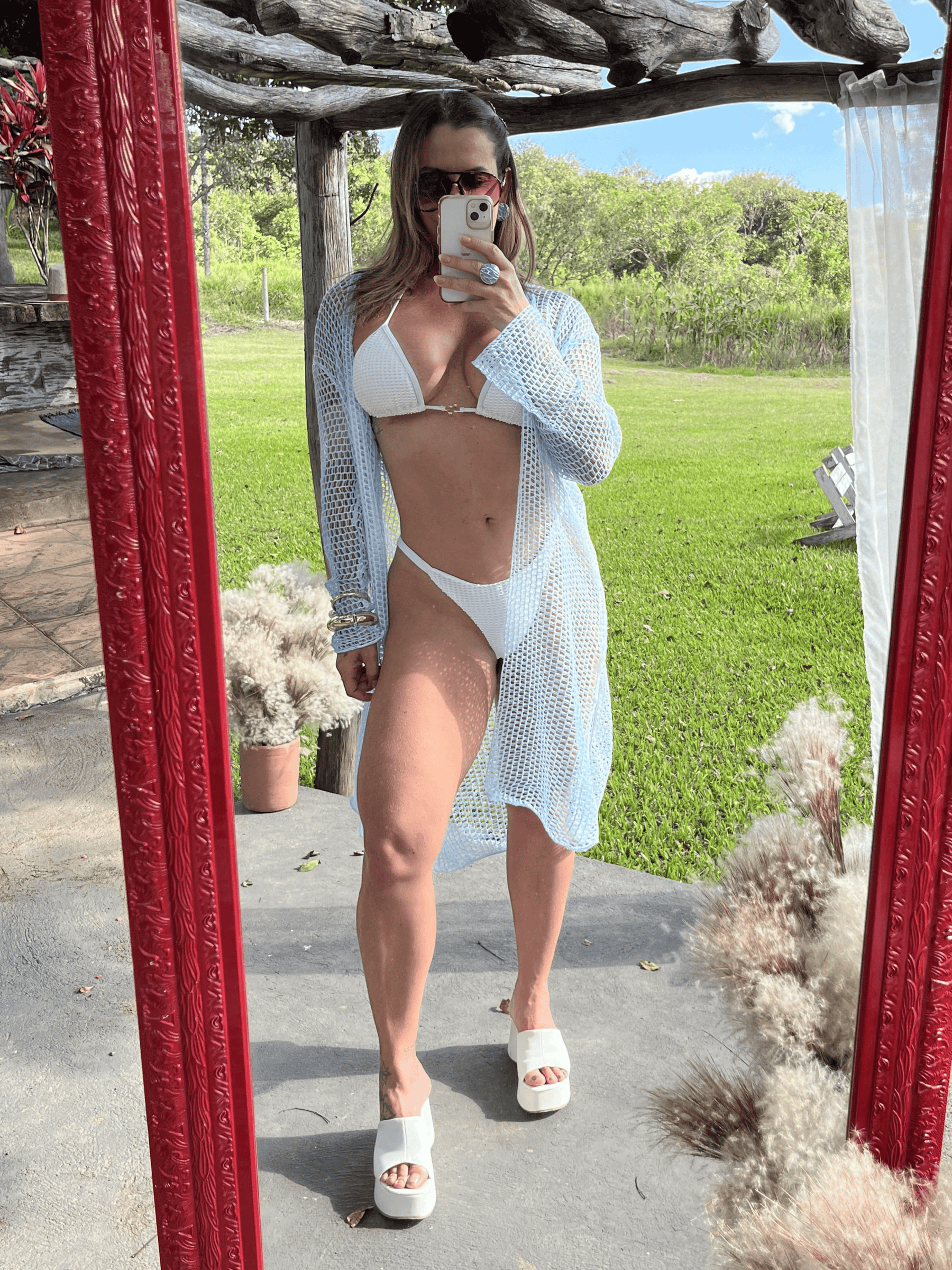Saída de Praia de Tricô Kimono
