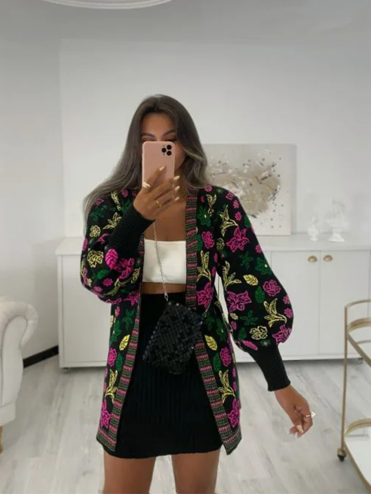 Casaco Feminino de Tricô Flores