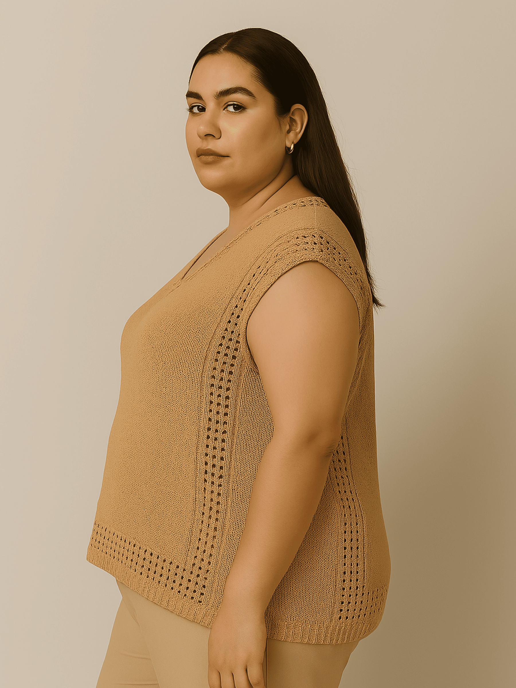 Plus Size - Saída de Praia Plus Size de Tricô Carla - Blusa/Regata