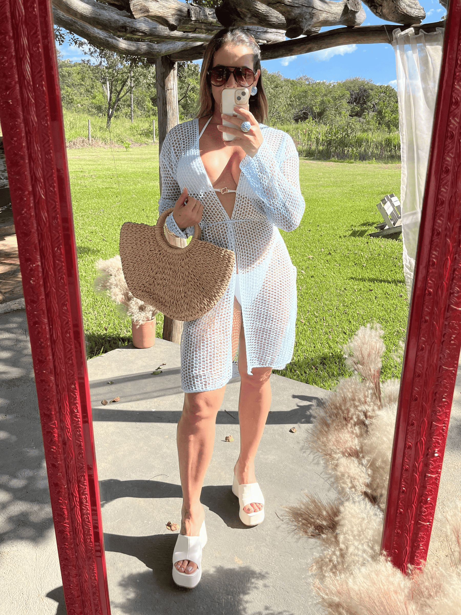 Saída de Praia de Tricô Kimono