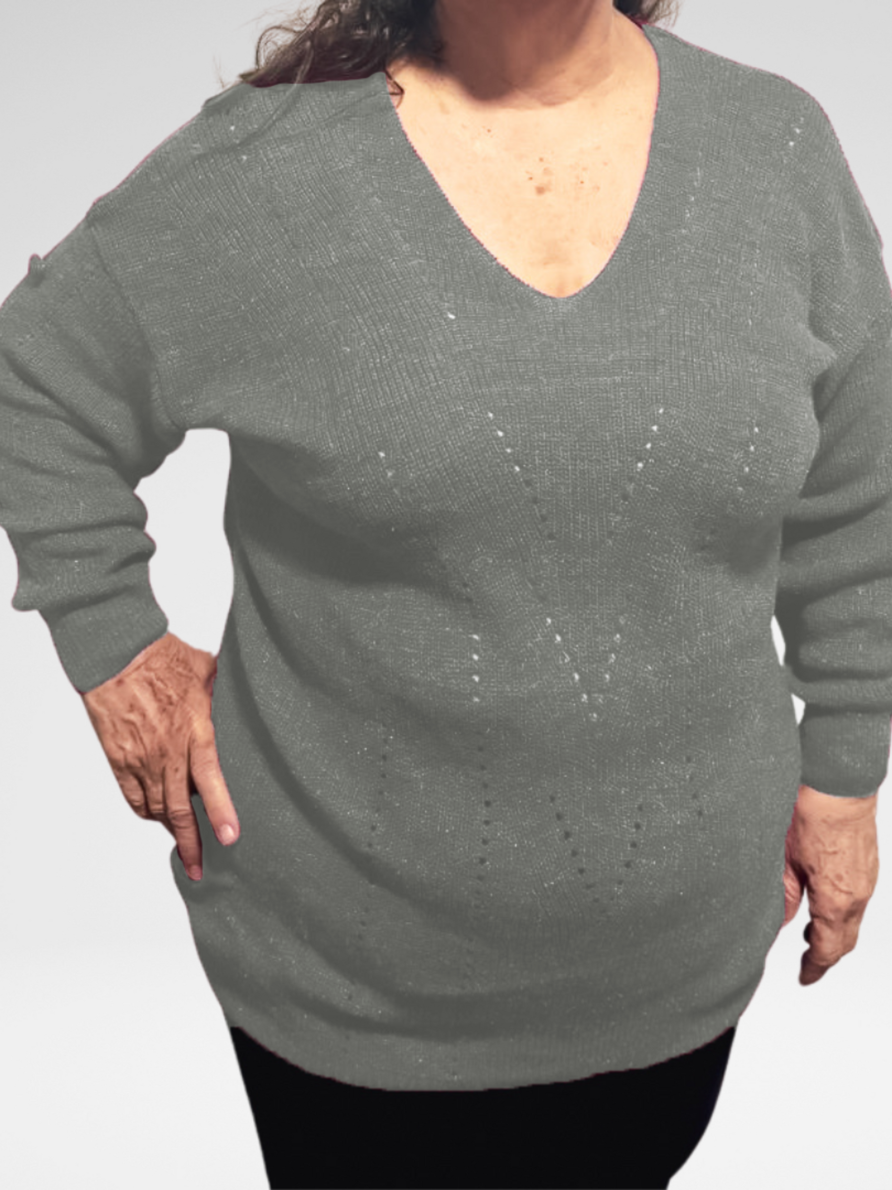 Plus Size - Blusa Plus Size de Tricô Fara - Manga Cumprida