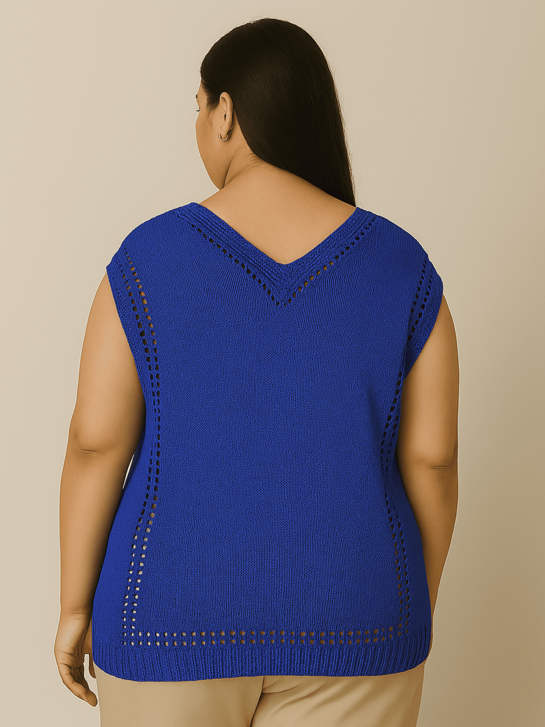 Plus Size - Saída de Praia Plus Size de Tricô Carla - Blusa/Regata