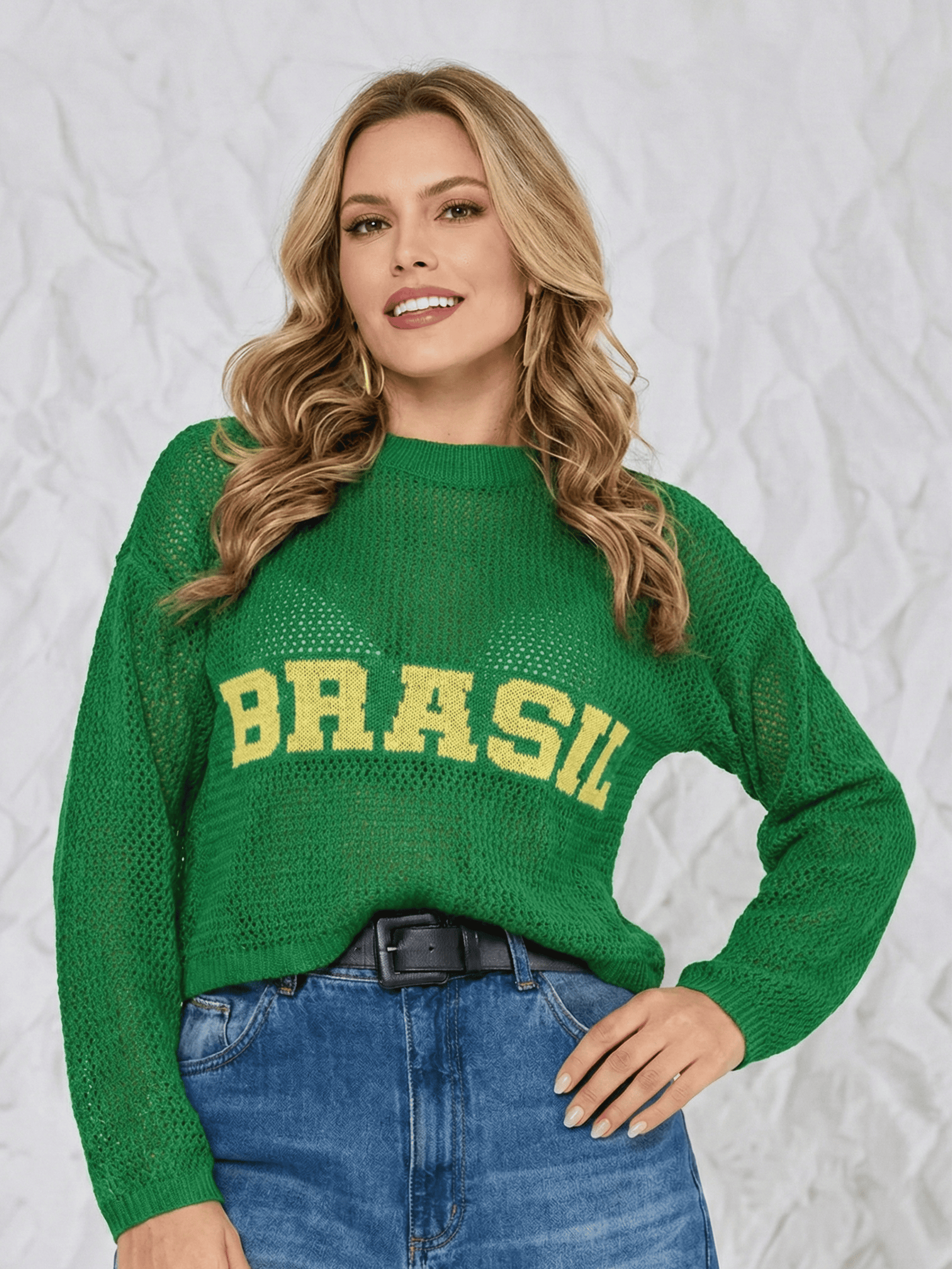 Blusa Feminina de Tricô Brasil – Tramas Vazadas