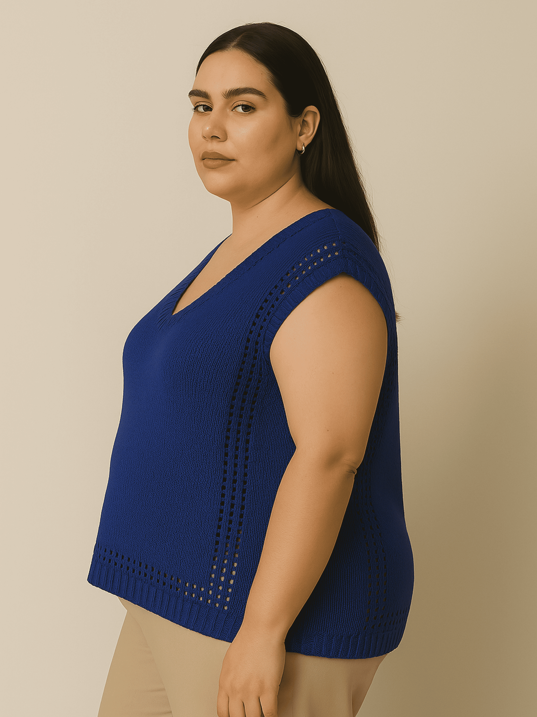 Plus Size - Saída de Praia Plus Size de Tricô Carla - Blusa/Regata