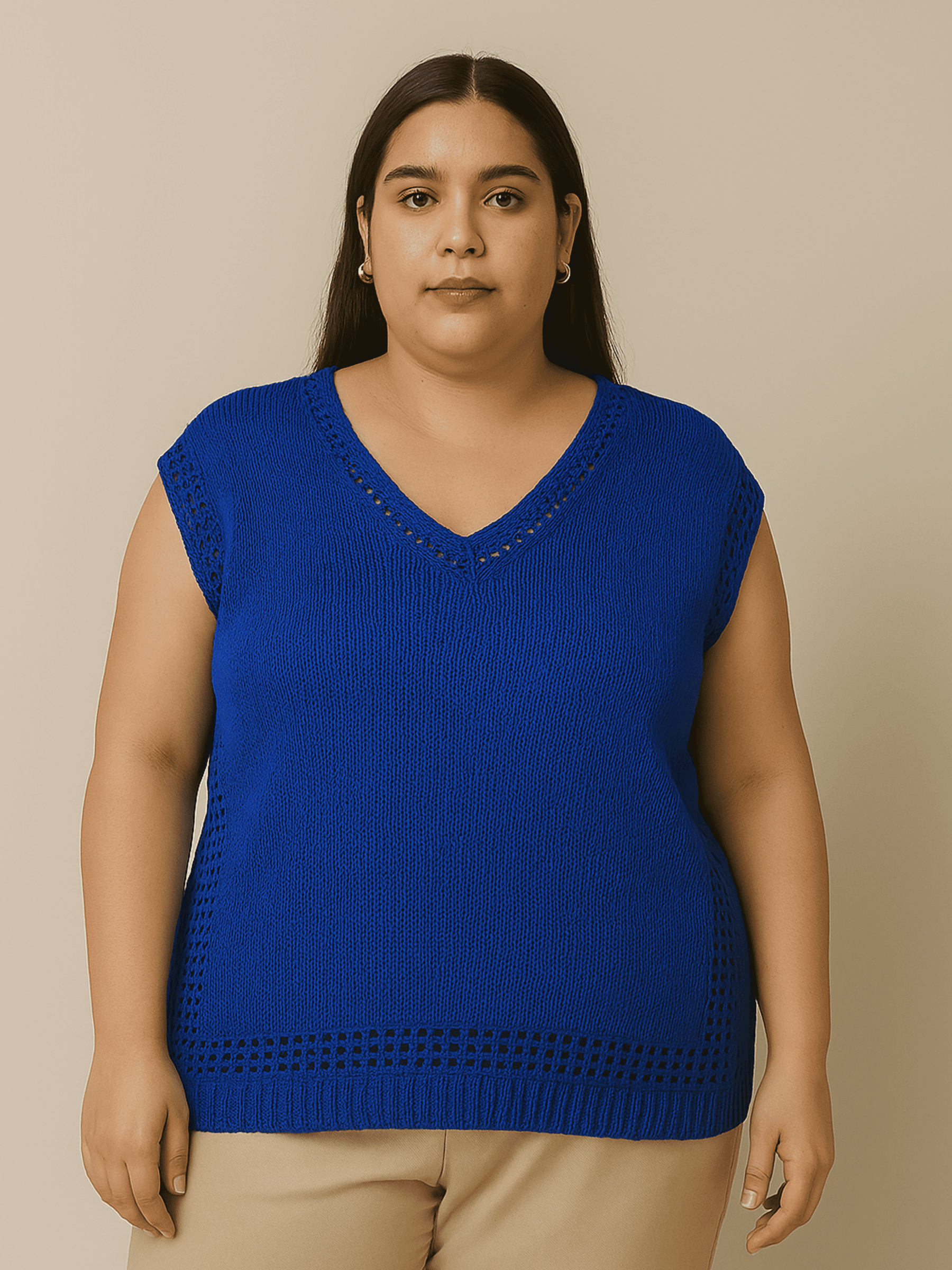 Plus Size - Saída de Praia Plus Size de Tricô Carla - Blusa/Regata