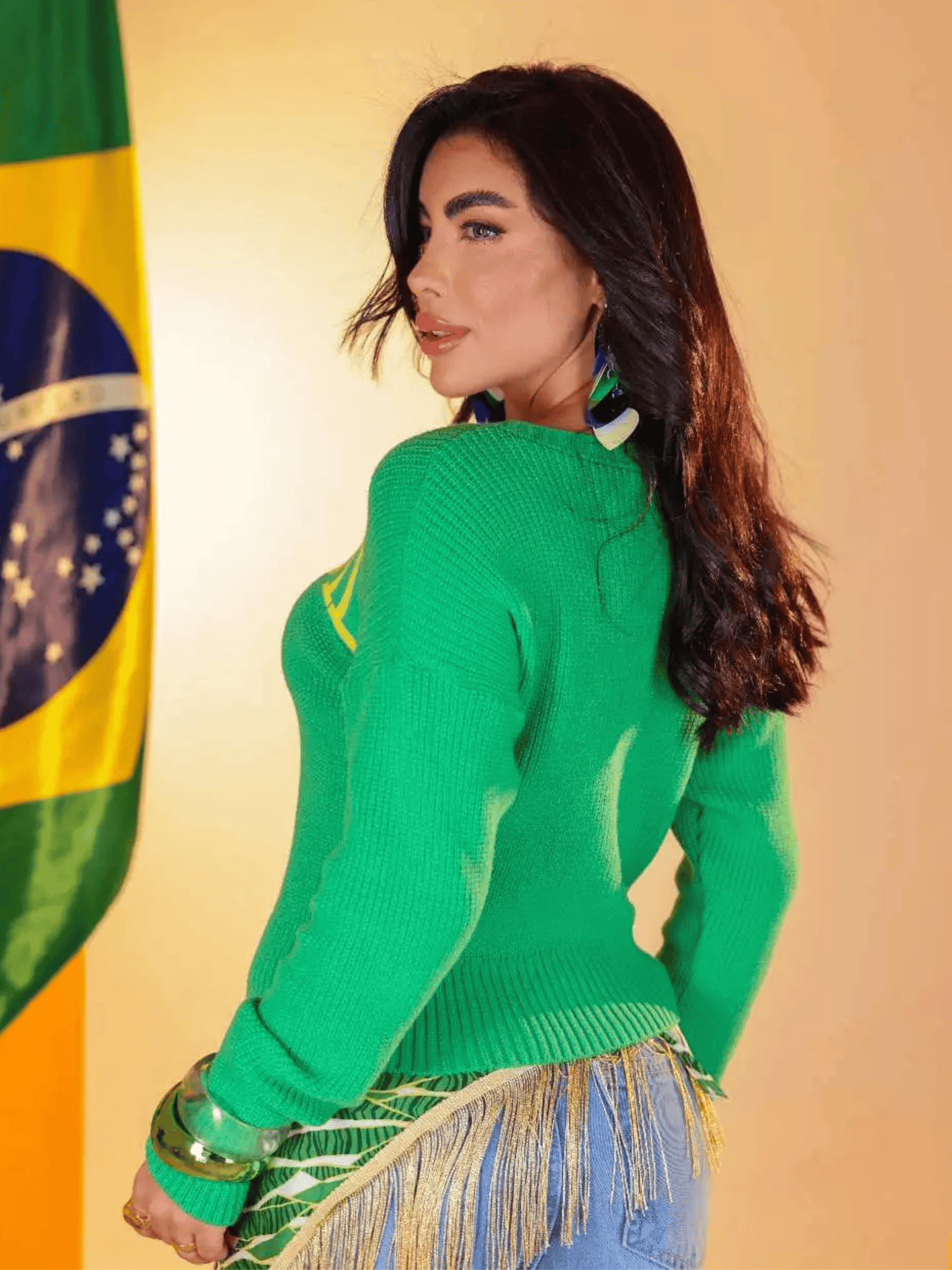 Blusa de Tricô Brasil Clássica Manga Comprida