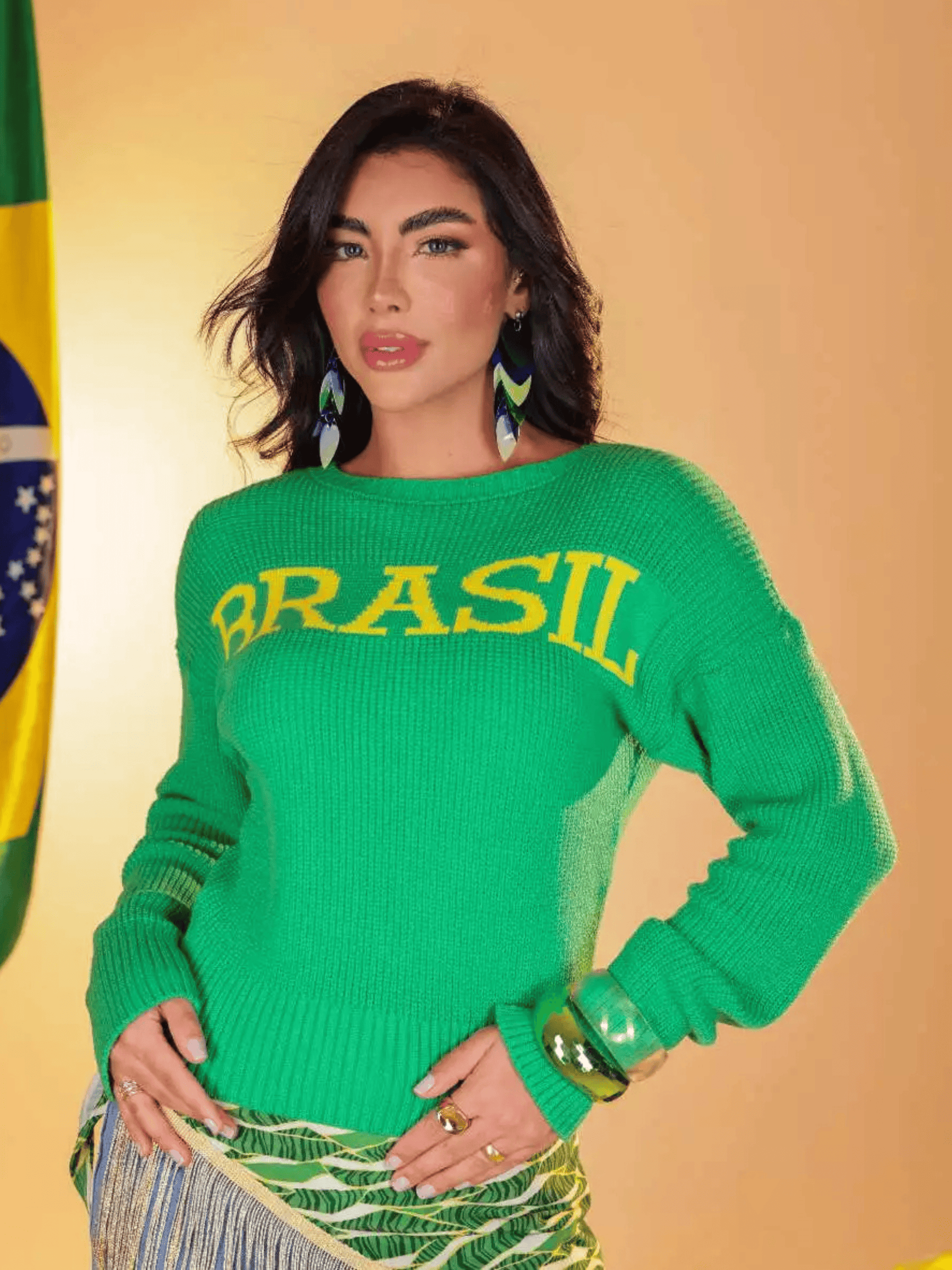 Blusa de Tricô Brasil Clássica Manga Comprida