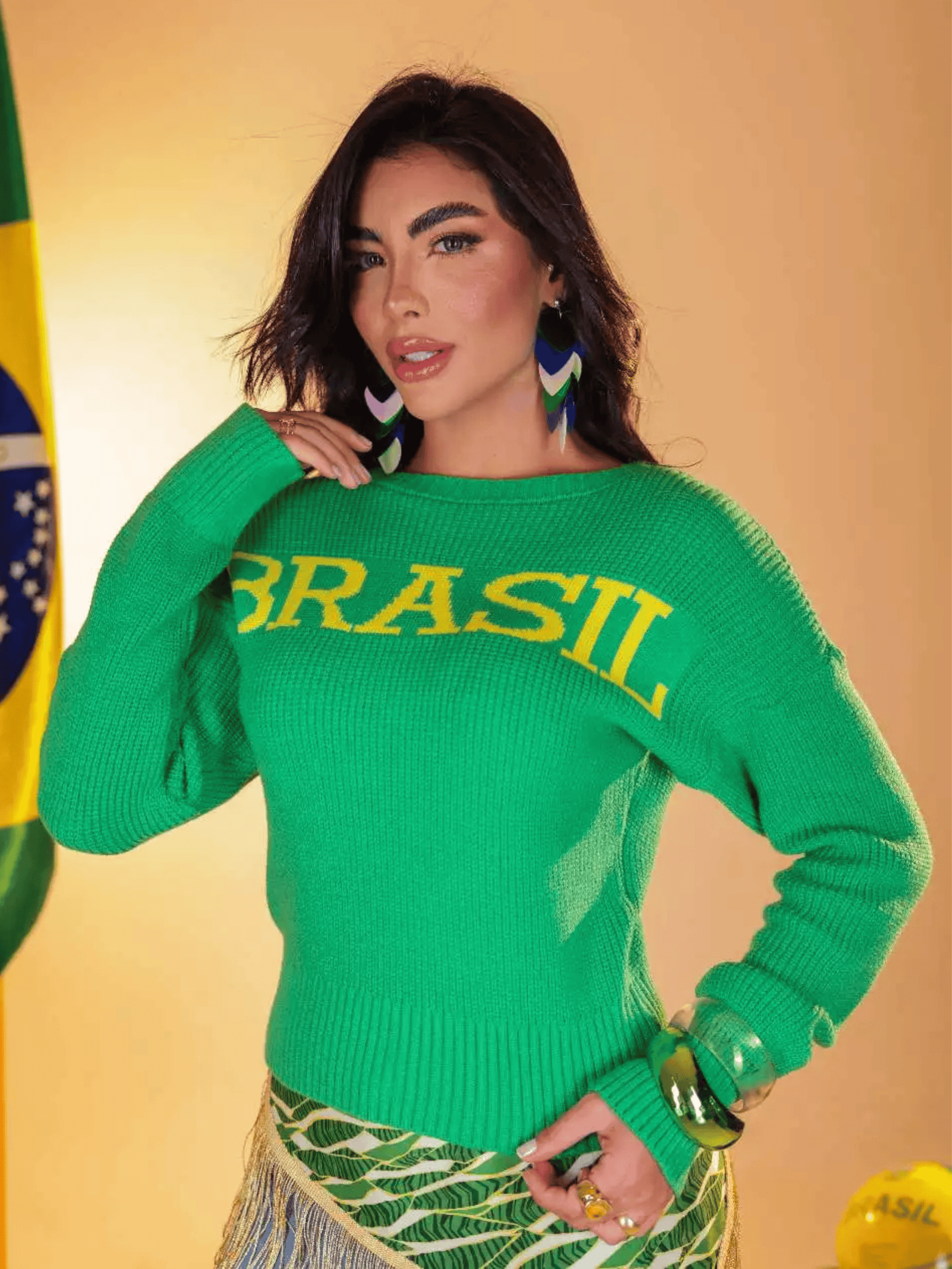 Blusa de Tricô Brasil Clássica Manga Comprida