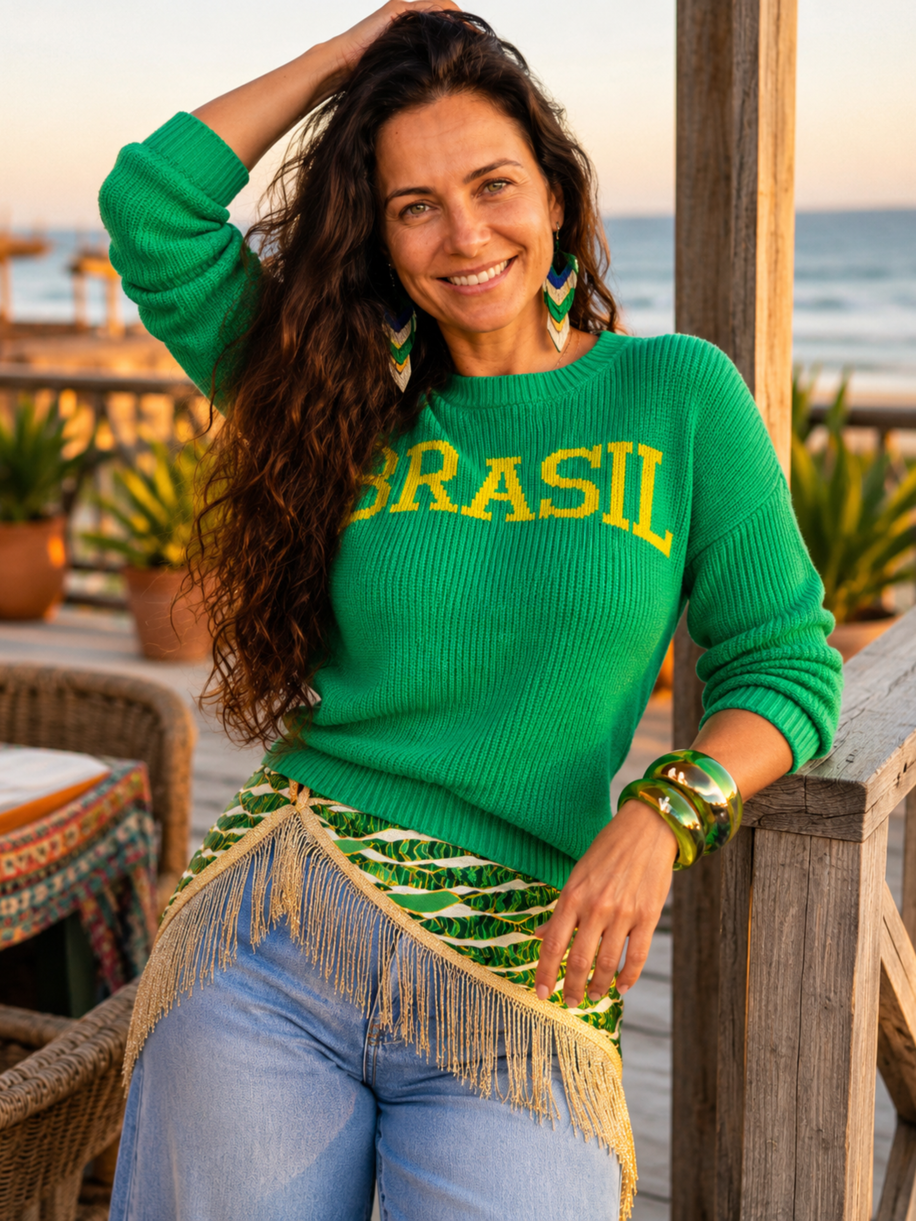Blusa de Tricô Brasil Clássica Manga Comprida