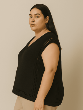 Plus Size - Saída de Praia Plus Size de Tricô Carla - Blusa/Regata