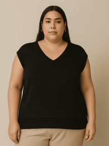 Plus Size - Saída de Praia Plus Size de Tricô Carla - Blusa/Regata