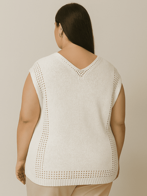 Plus Size - Saída de Praia Plus Size de Tricô Carla - Blusa/Regata
