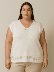 Plus Size - Saída de Praia Plus Size de Tricô Carla - Blusa/Regata