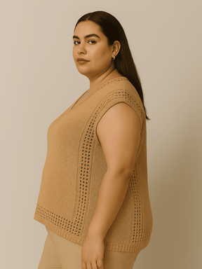Plus Size - Saída de Praia Plus Size de Tricô Carla - Blusa/Regata