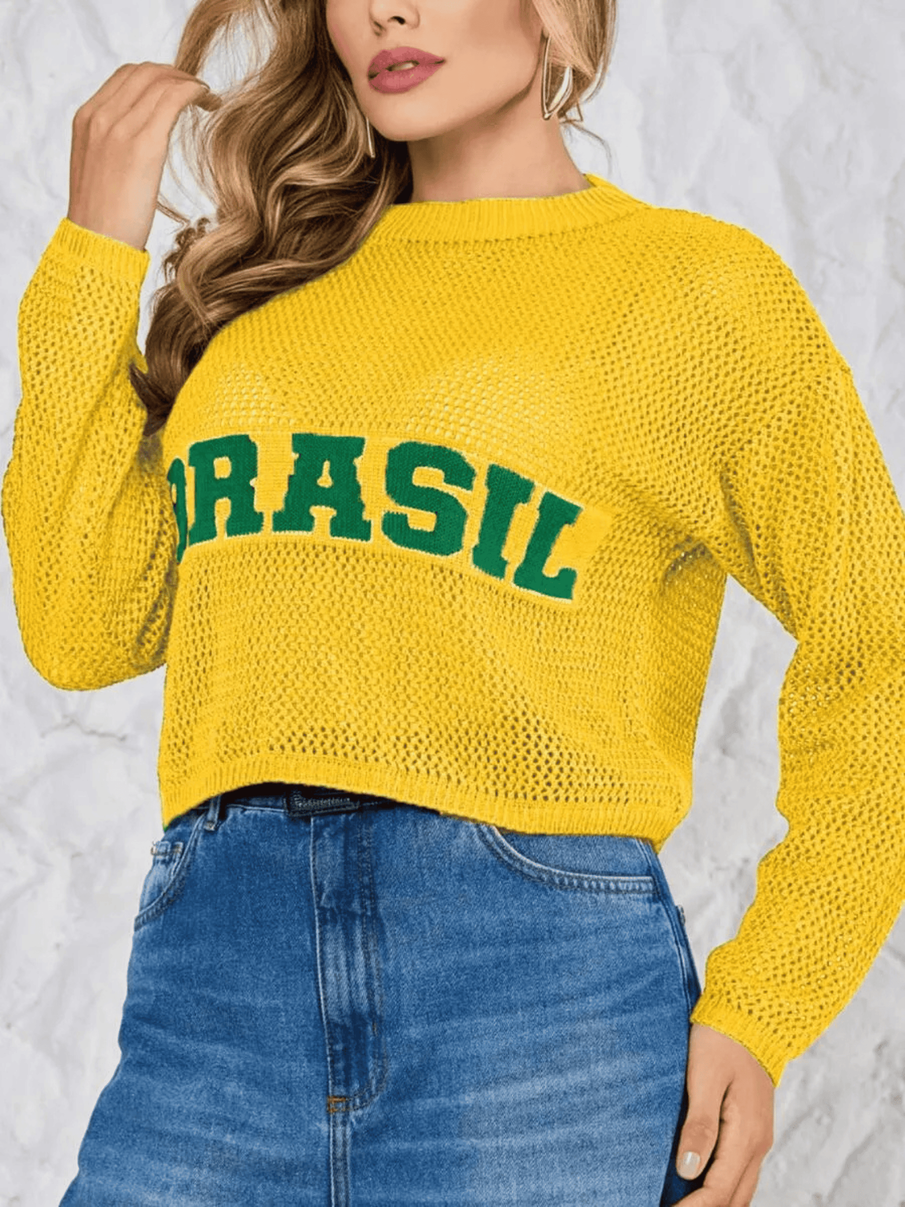 Blusa Feminina de Tricô Brasil – Tramas Vazadas
