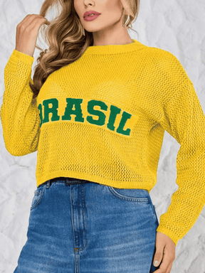 Blusa Feminina de Tricô Brasil – Tramas Vazadas