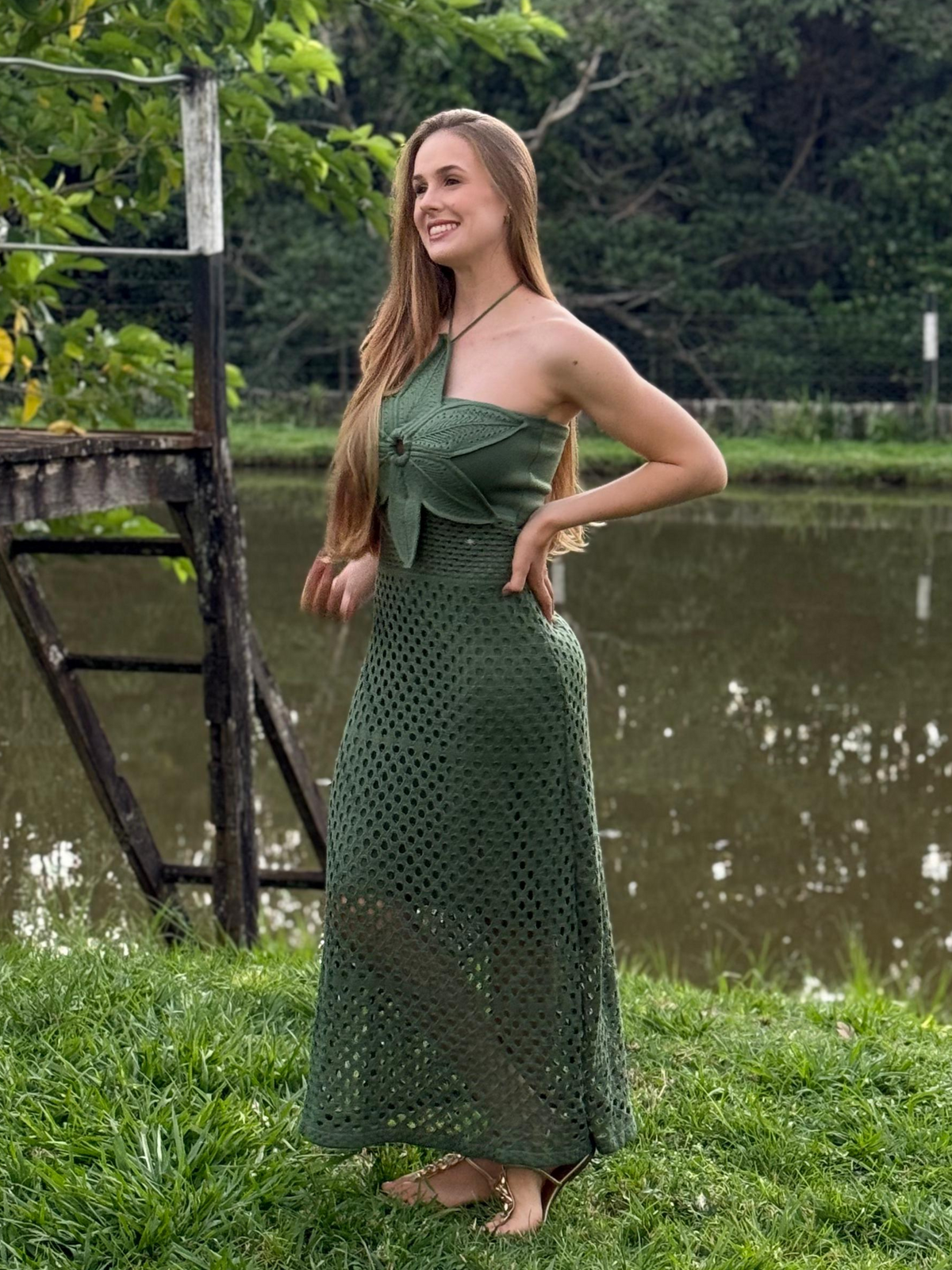 Vestido de Tricô Flor Jasmin - Coleção Natal e Réveillon