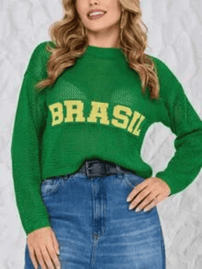 Blusa Feminina de Tricô Brasil – Tramas Vazadas