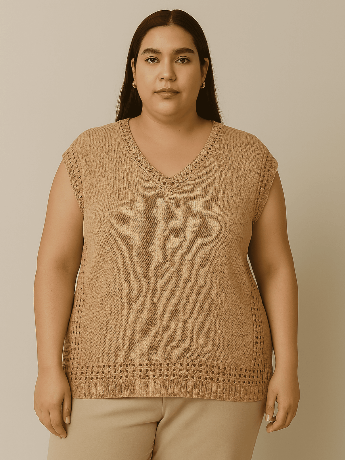 Plus Size - Saída de Praia Plus Size de Tricô Carla - Blusa/Regata