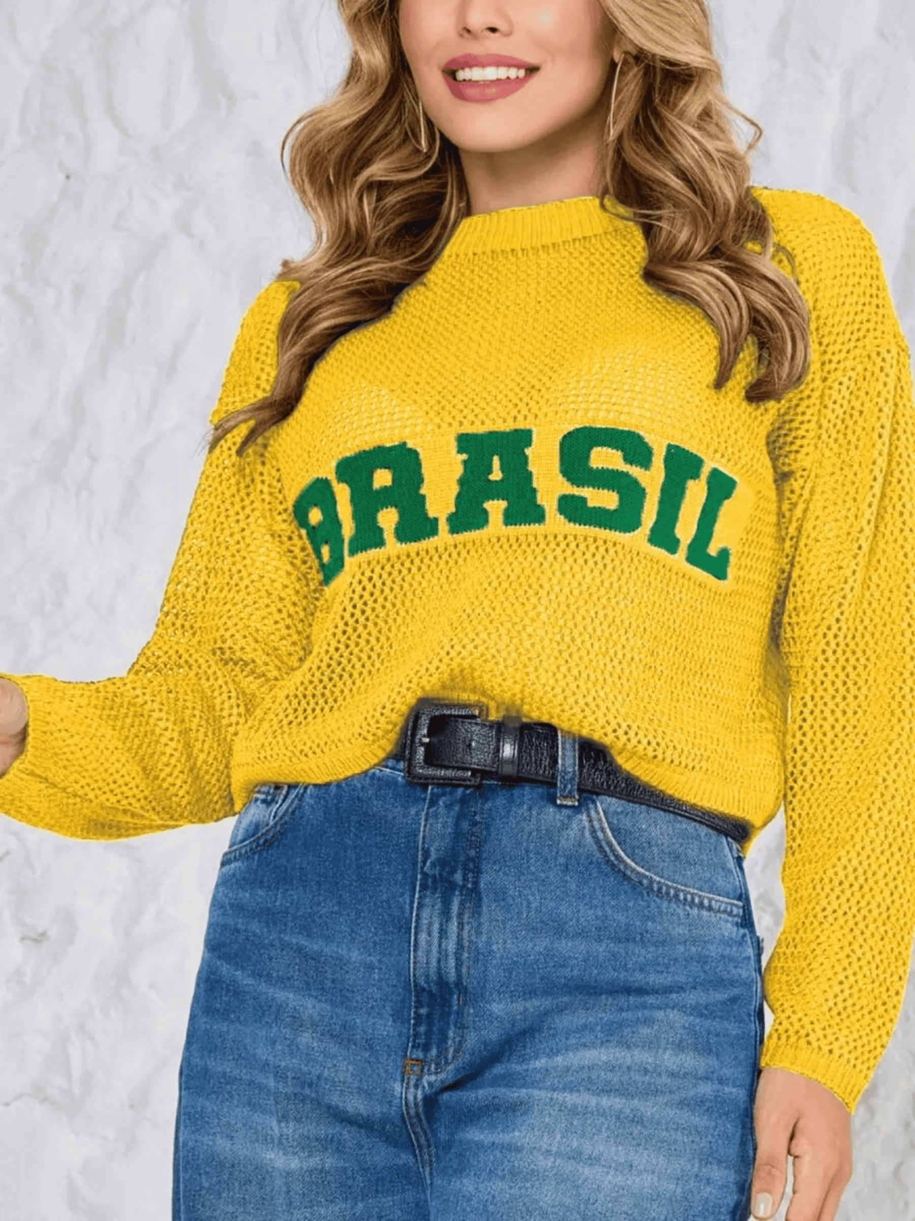 Blusa Feminina de Tricô Brasil – Tramas Vazadas