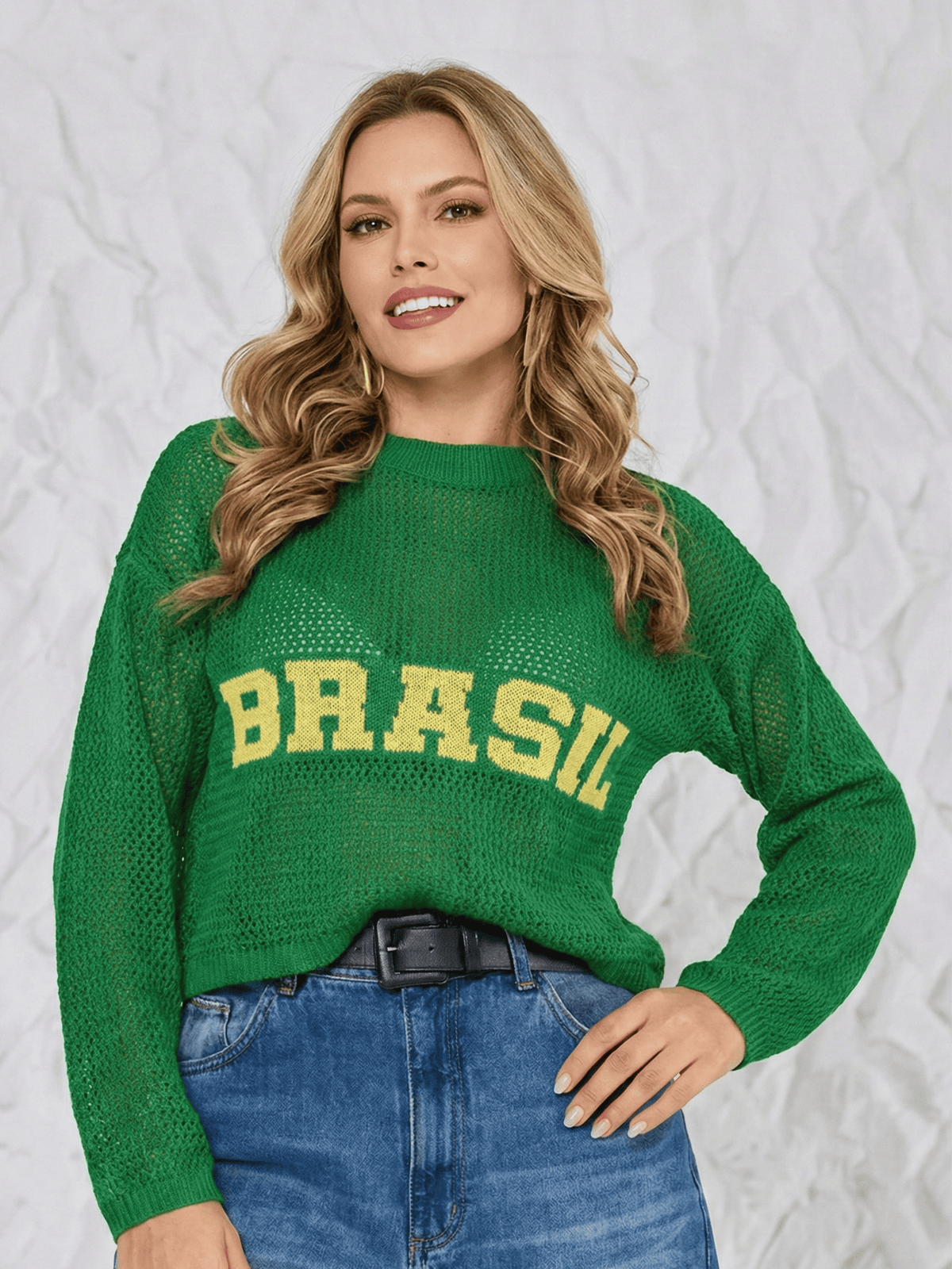 Blusa Feminina de Tricô Brasil – Tramas Vazadas