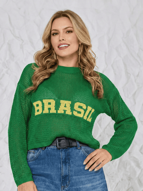 Blusa Feminina de Tricô Brasil – Tramas Vazadas