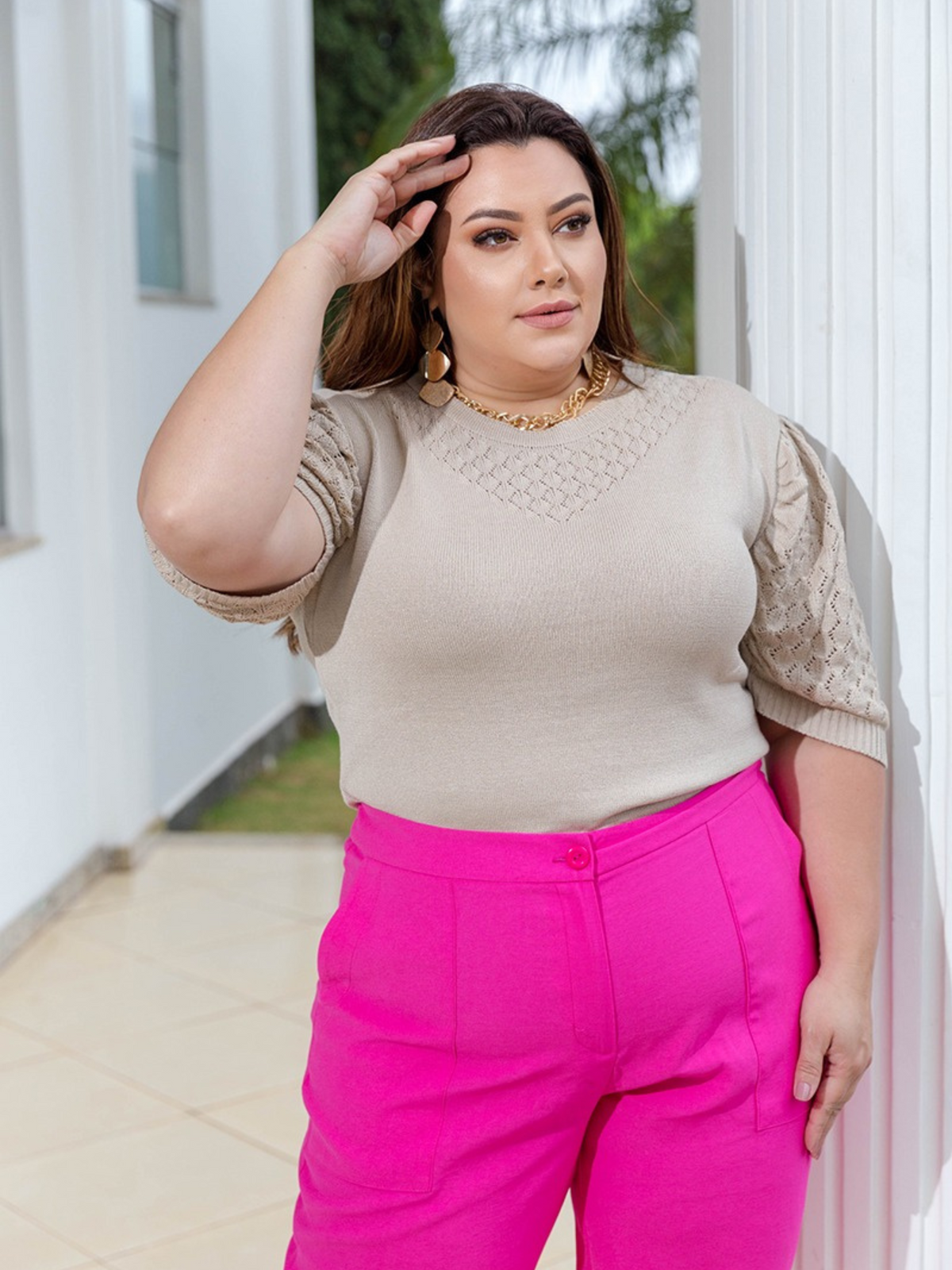 Plus Size -  Blusa Plus Size de Tricô Raquel - Manga 3/4