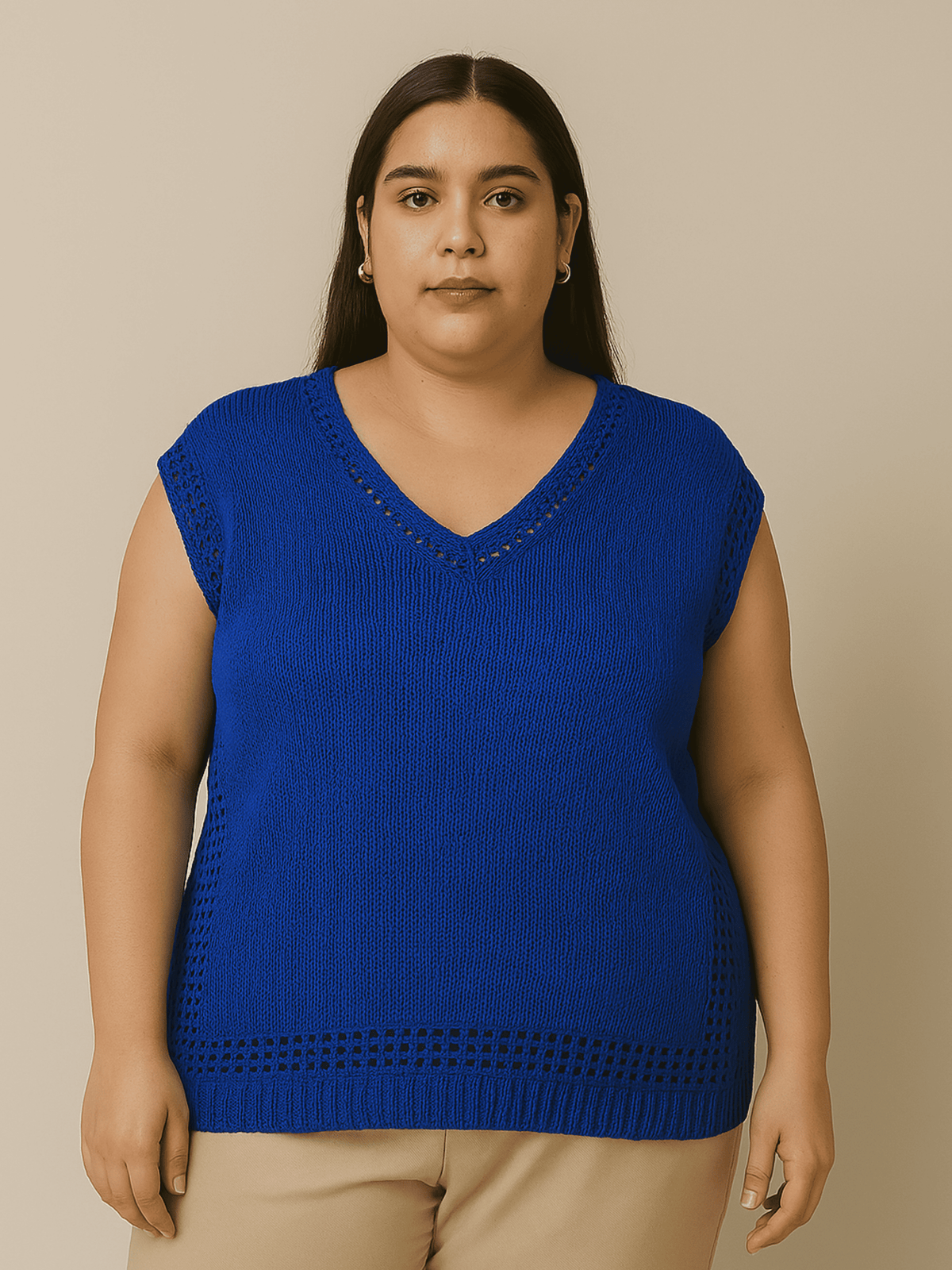 Plus Size - Saída de Praia Plus Size de Tricô Carla - Blusa/Regata