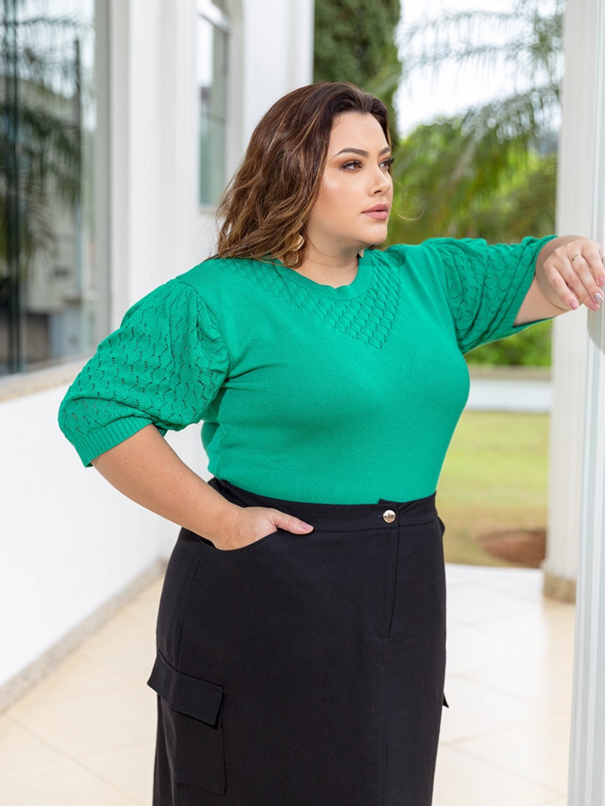 Plus Size -  Blusa Plus Size de Tricô Raquel - Manga 3/4