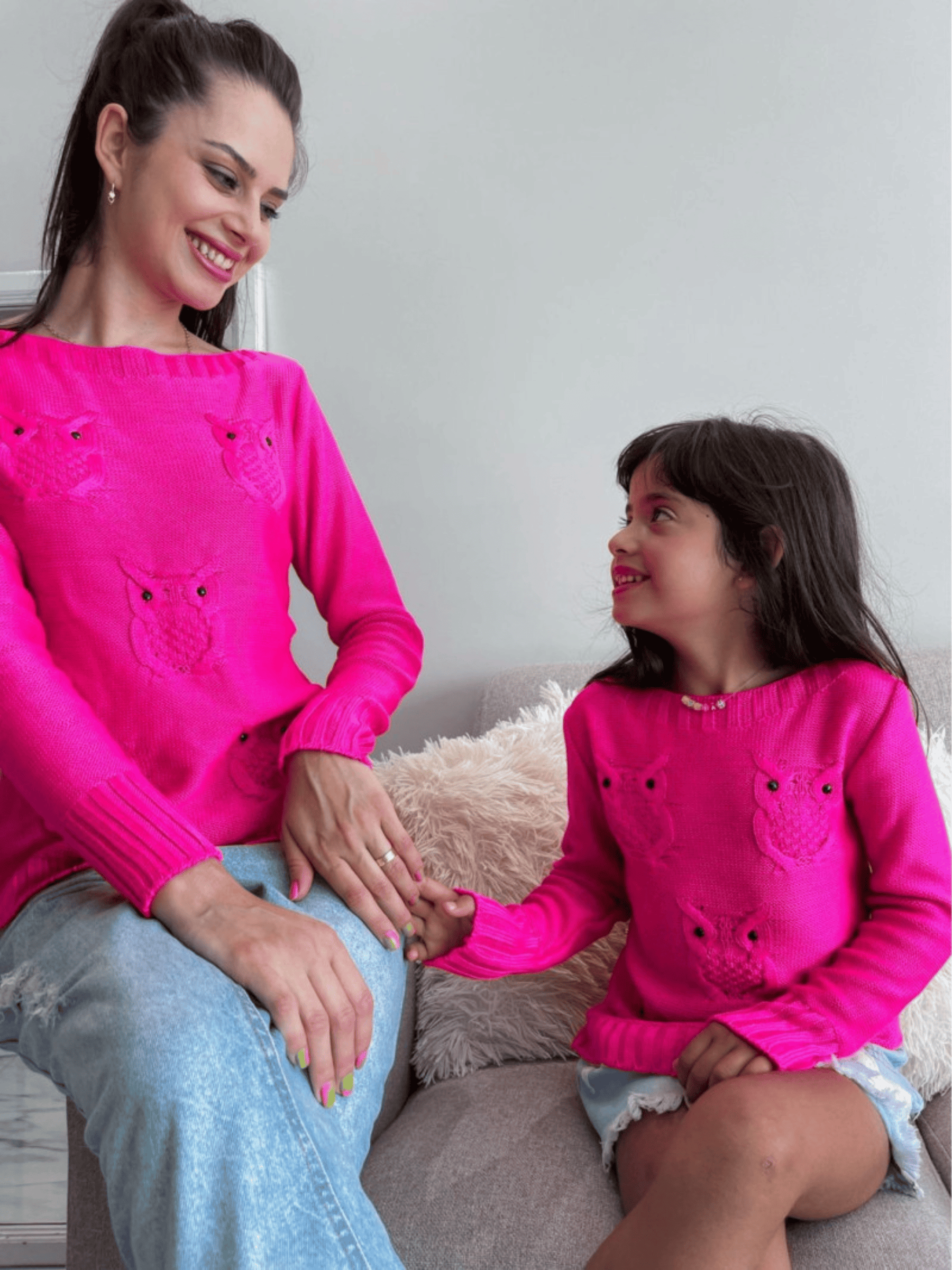 Casaco de Tricô - Mãe e Filha Corujinha Encantada