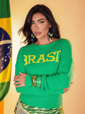 Blusa de Tricô Brasil Clássica Manga Comprida
