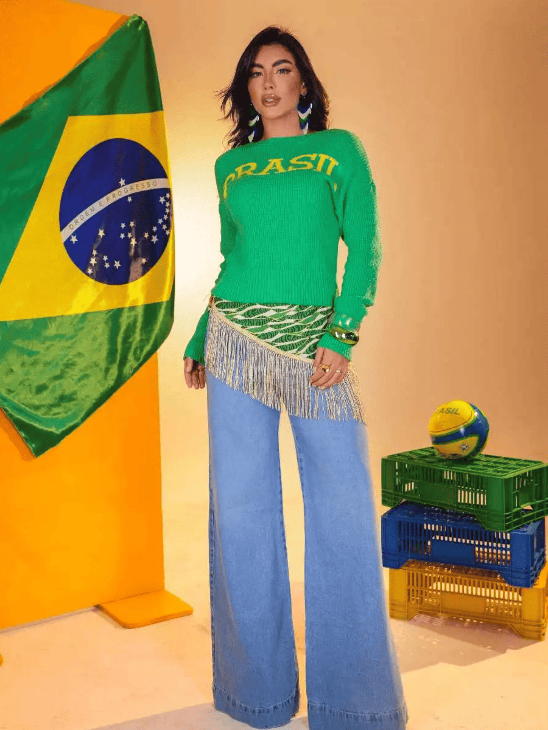 Blusa de Tricô Brasil Clássica Manga Comprida