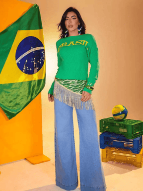 Blusa de Tricô Brasil Clássica Manga Comprida