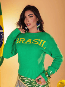 Blusa de Tricô Brasil Clássica Manga Comprida
