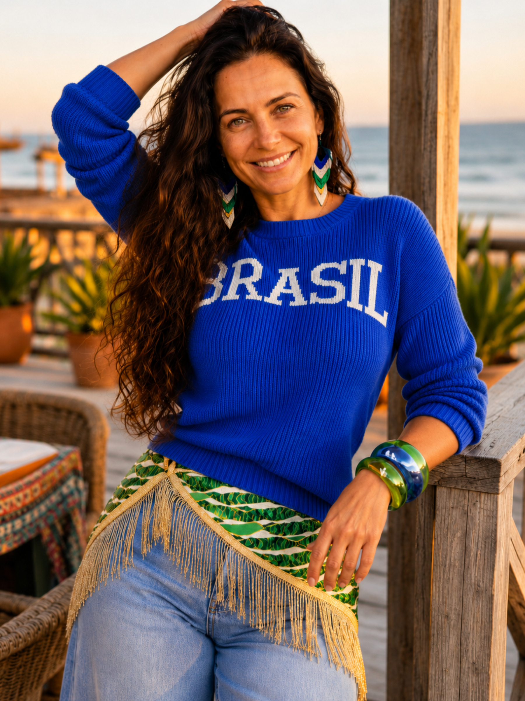 Blusa de Tricô Brasil Clássica Manga Comprida