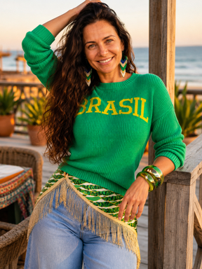Blusa de Tricô Brasil Clássica Manga Comprida