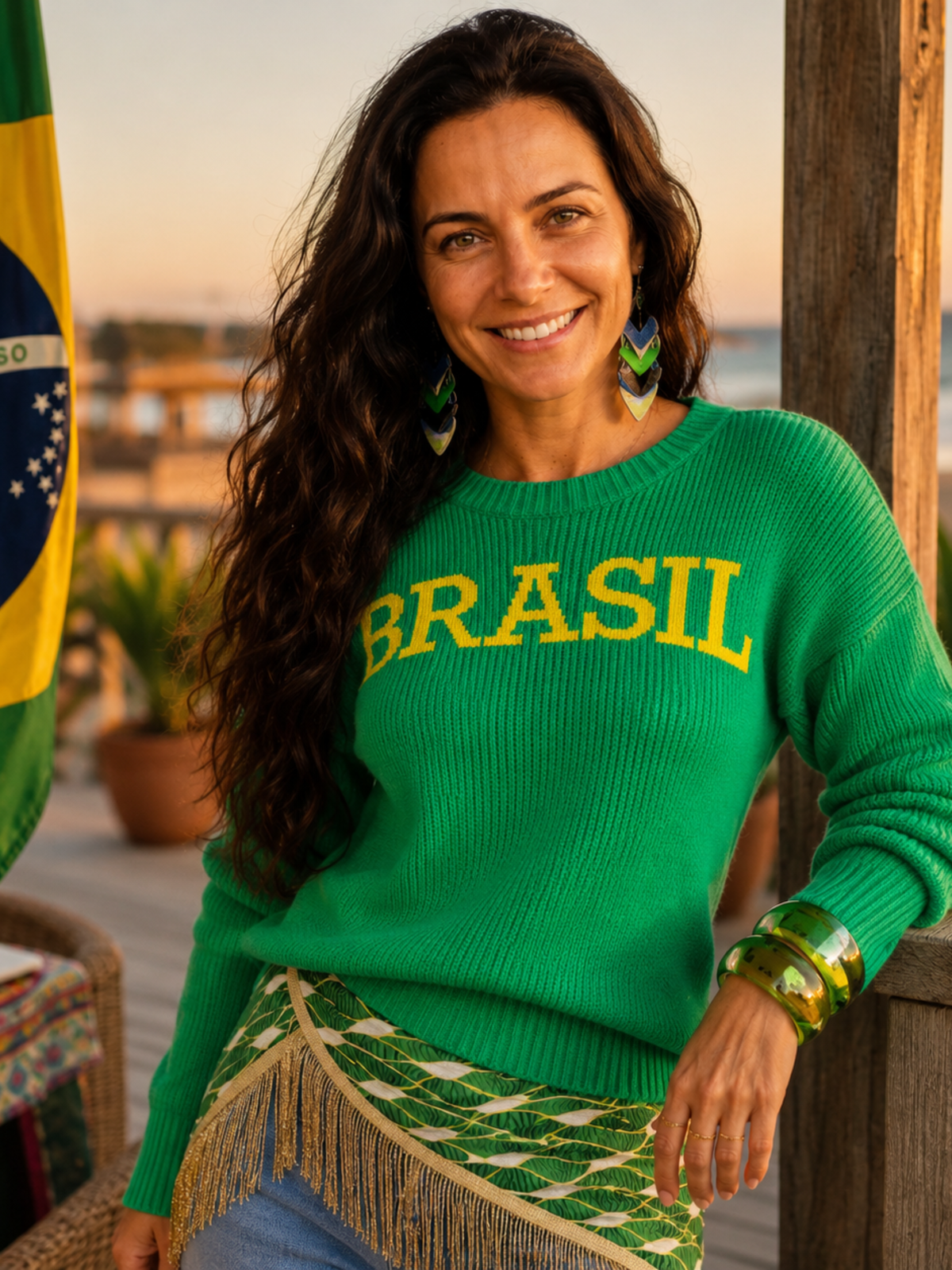 Blusa de Tricô Brasil Clássica Manga Comprida