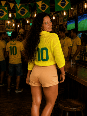 Blusa de Tricô Brasil Retrô Gola Polo