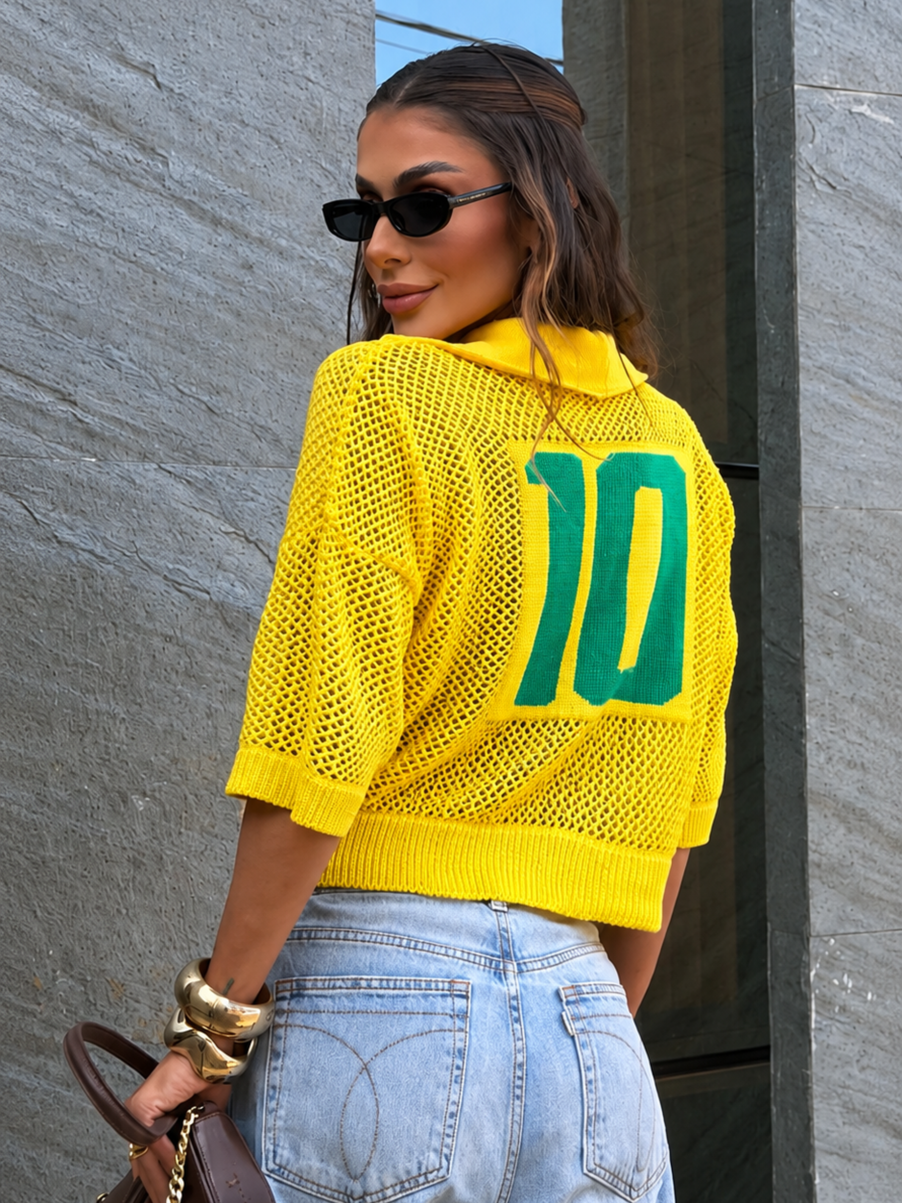 Blusa de Tricô Brasil Retrô Gola Polo