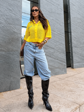Blusa de Tricô Brasil Retrô Gola Polo