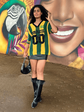 Camisa Feminina do Brasil em Crochê Artesanal – Edição Especial