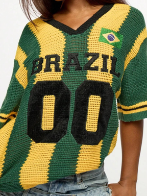 Camisa Feminina do Brasil em Crochê Artesanal – Edição Especial