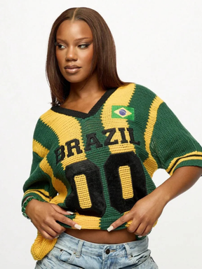 Camisa Feminina do Brasil em Crochê Artesanal – Edição Especial
