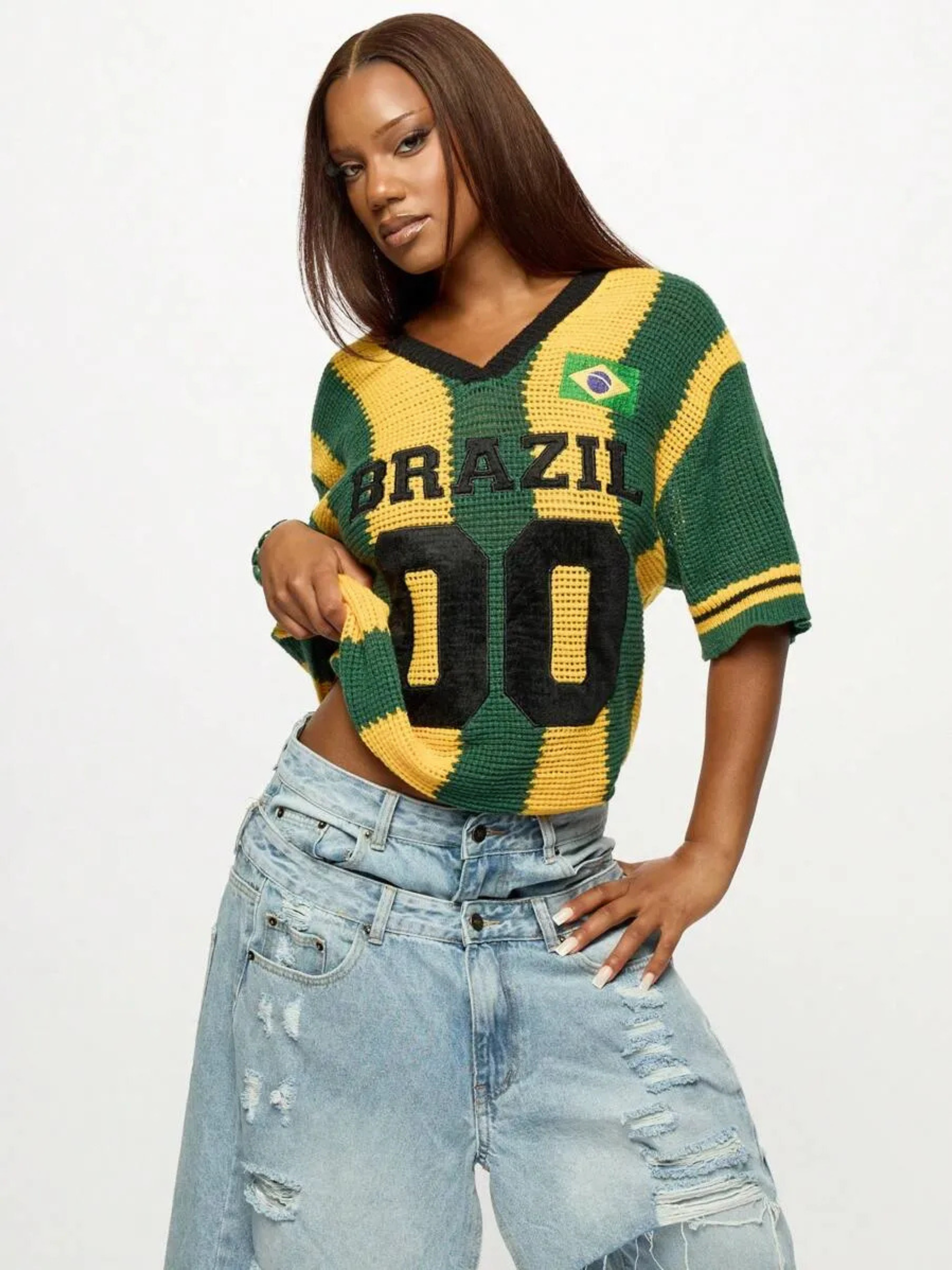 Camisa Feminina do Brasil em Crochê Artesanal – Edição Especial